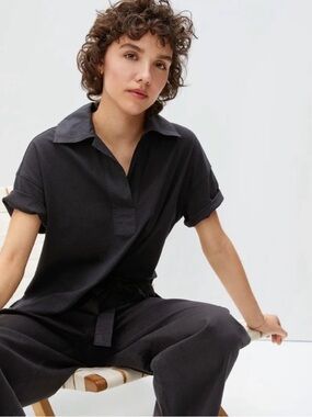 Everlane Black Short-Sleeve Polo Top